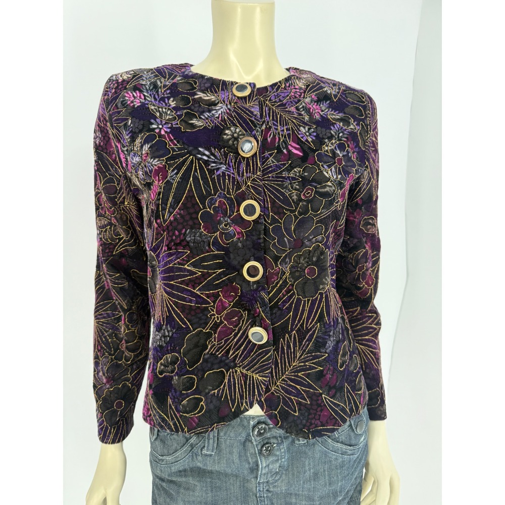 Fritzi Petites Vintage Purple Velvet Burnout Floral Metallic Gold Jacket PM